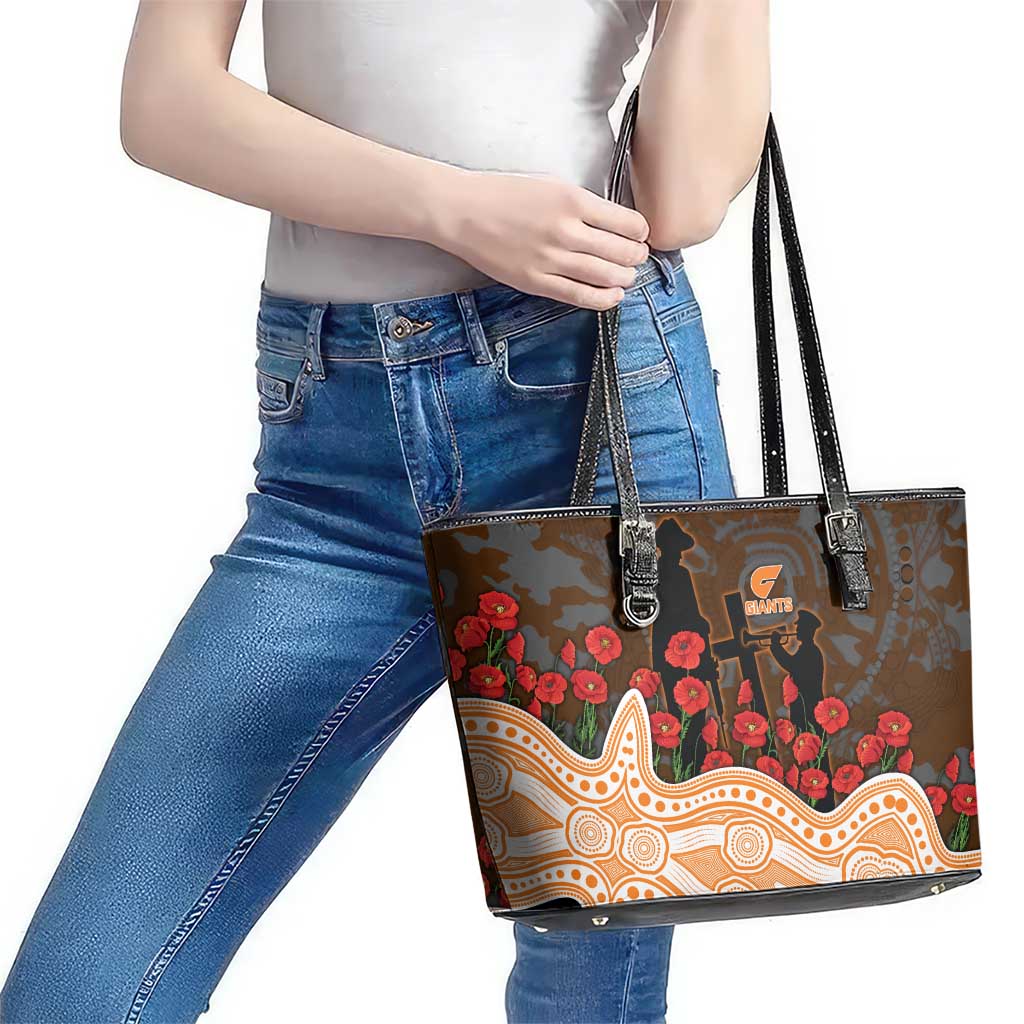 GWS Giants ANZAC Day Leather Tote Bag Indigenous Dot Art with Poppy Flower Tribute