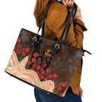 GWS Giants ANZAC Day Leather Tote Bag Indigenous Dot Art with Poppy Flower Tribute