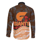 GWS Giants ANZAC Day Long Sleeve Button Shirt Indigenous Dot Art with Poppy Flower Tribute