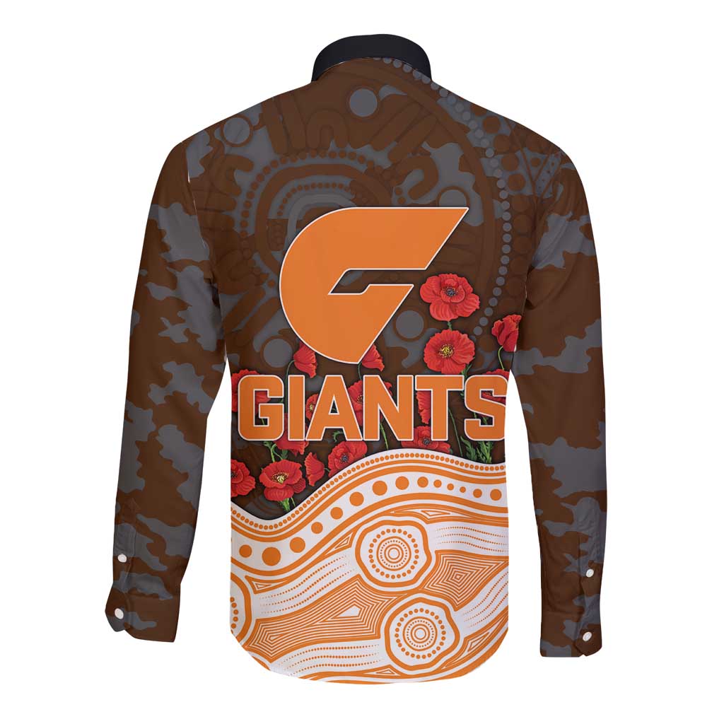 GWS Giants ANZAC Day Long Sleeve Button Shirt Indigenous Dot Art with Poppy Flower Tribute
