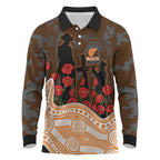 GWS Giants ANZAC Day Long Sleeve Polo Shirt Indigenous Dot Art with Poppy Flower Tribute