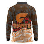 GWS Giants ANZAC Day Long Sleeve Polo Shirt Indigenous Dot Art with Poppy Flower Tribute