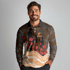 GWS Giants ANZAC Day Long Sleeve Polo Shirt Indigenous Dot Art with Poppy Flower Tribute