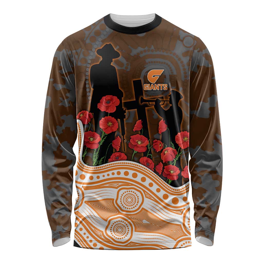 GWS Giants ANZAC Day Long Sleeve Shirt Indigenous Dot Art with Poppy Flower Tribute