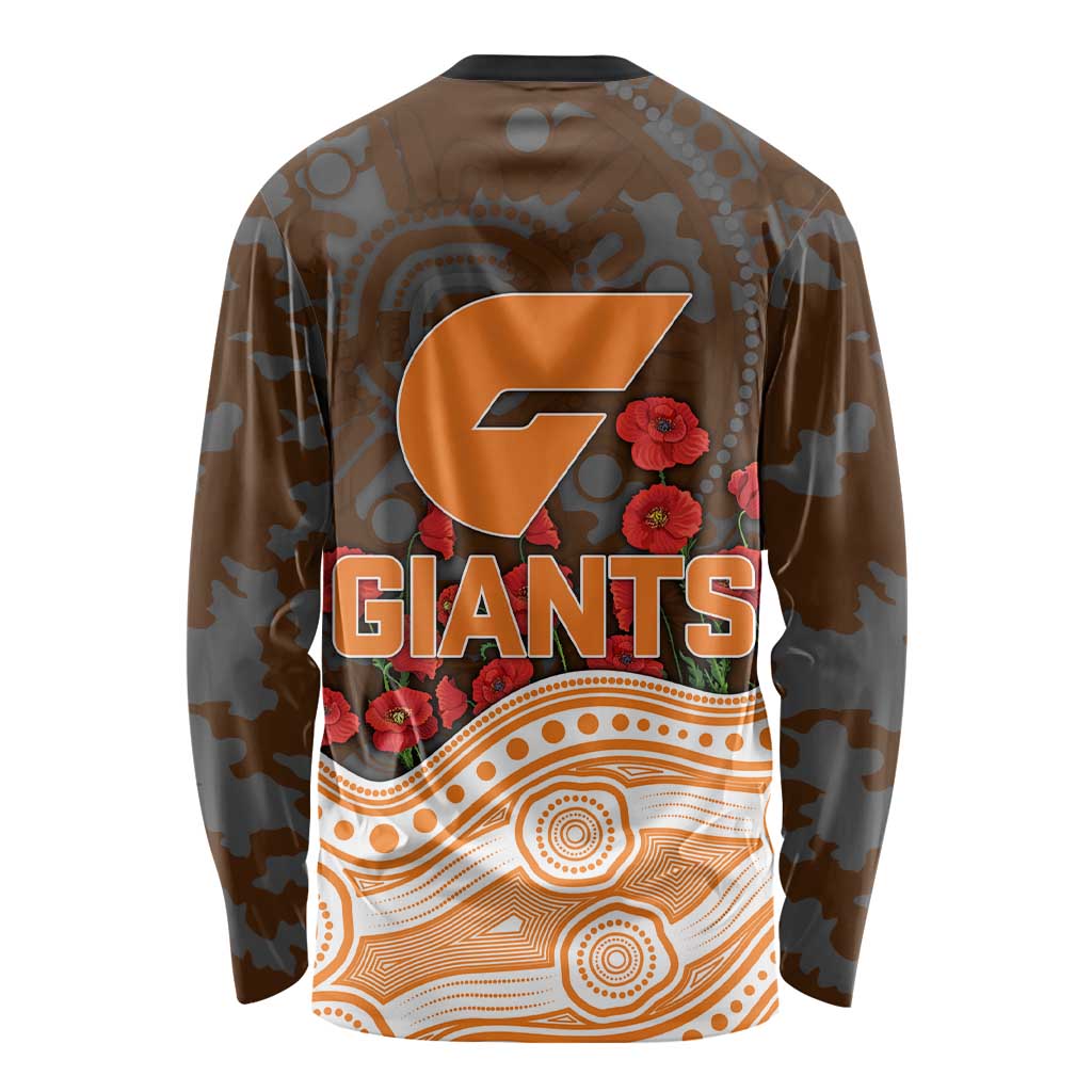 GWS Giants ANZAC Day Long Sleeve Shirt Indigenous Dot Art with Poppy Flower Tribute