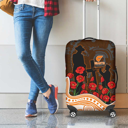 GWS Giants ANZAC Day Luggage Cover Indigenous Dot Art with Poppy Flower Tribute