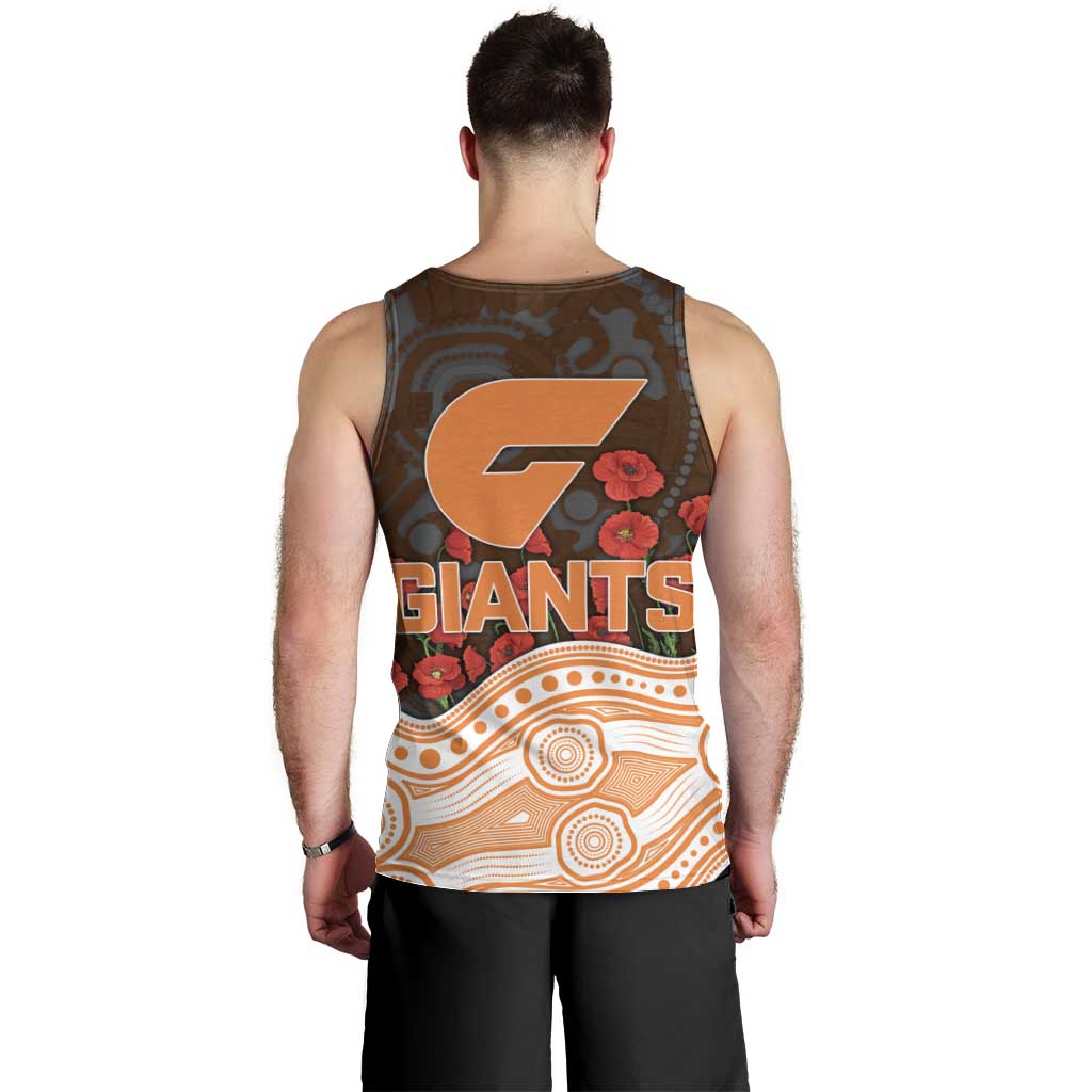 GWS Giants ANZAC Day Men Tank Top Indigenous Dot Art with Poppy Flower Tribute