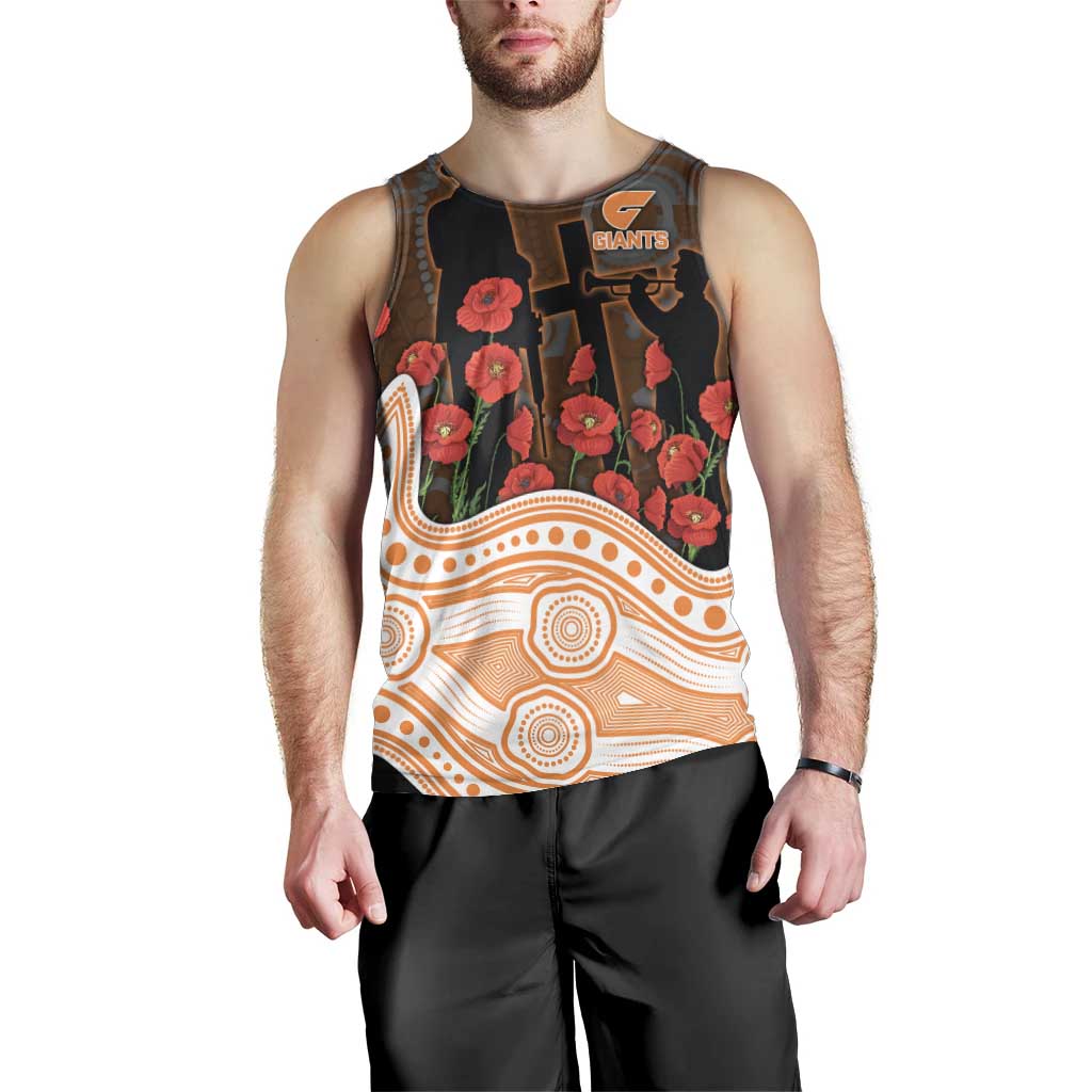 GWS Giants ANZAC Day Men Tank Top Indigenous Dot Art with Poppy Flower Tribute