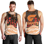 GWS Giants ANZAC Day Men Tank Top Indigenous Dot Art with Poppy Flower Tribute