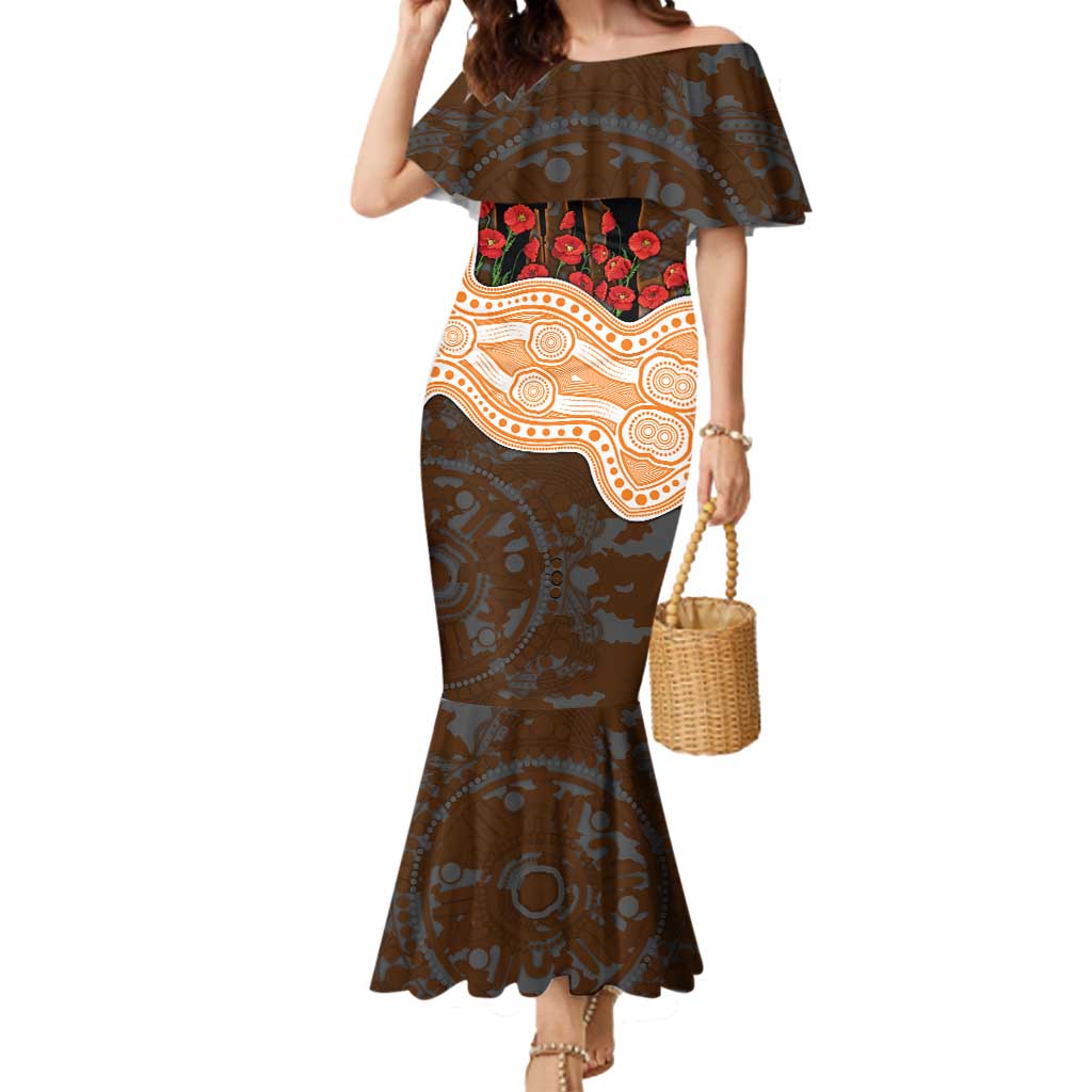 GWS Giants ANZAC Day Mermaid Dress Indigenous Dot Art with Poppy Flower Tribute