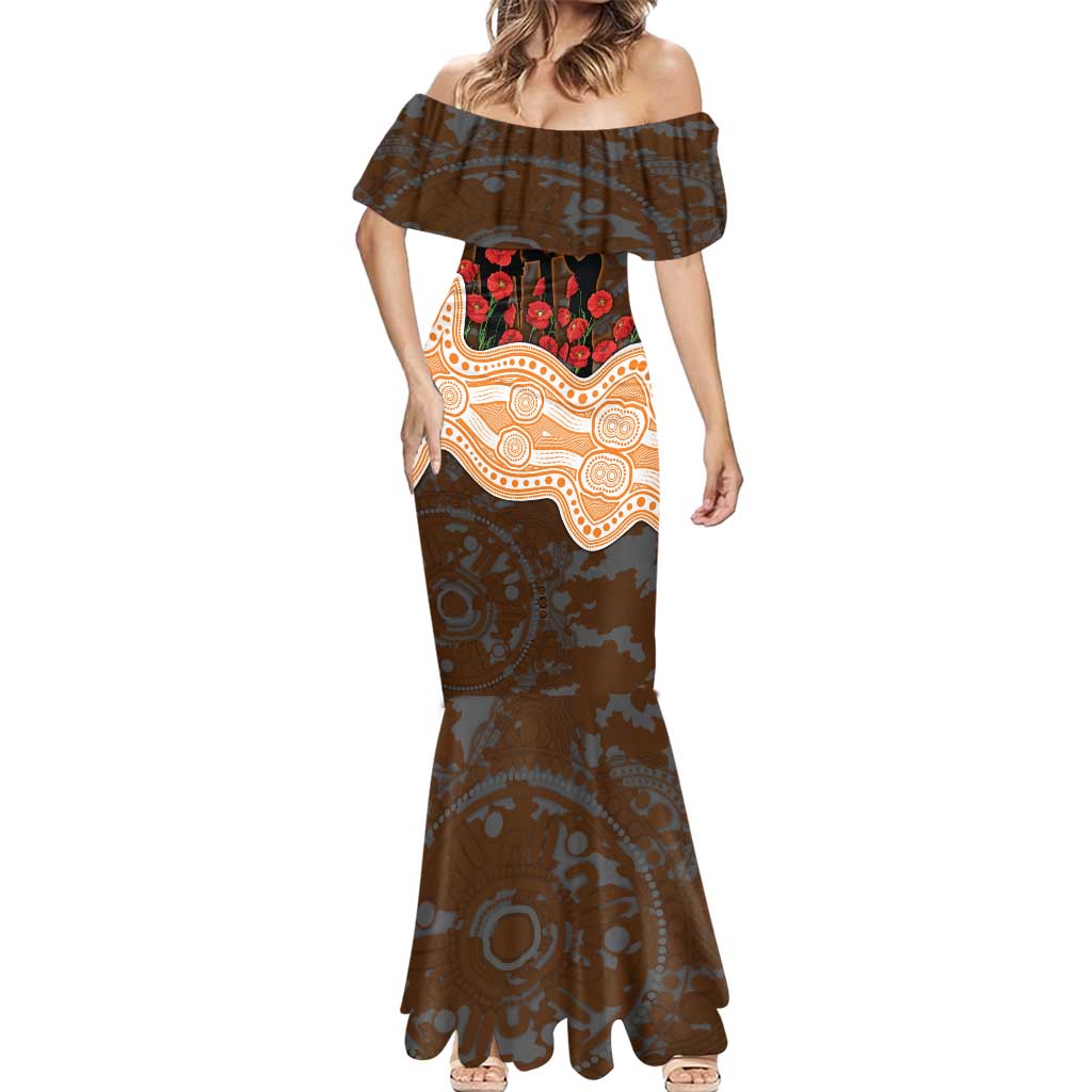 GWS Giants ANZAC Day Mermaid Dress Indigenous Dot Art with Poppy Flower Tribute