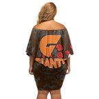 GWS Giants ANZAC Day Off Shoulder Short Dress Indigenous Dot Art with Poppy Flower Tribute