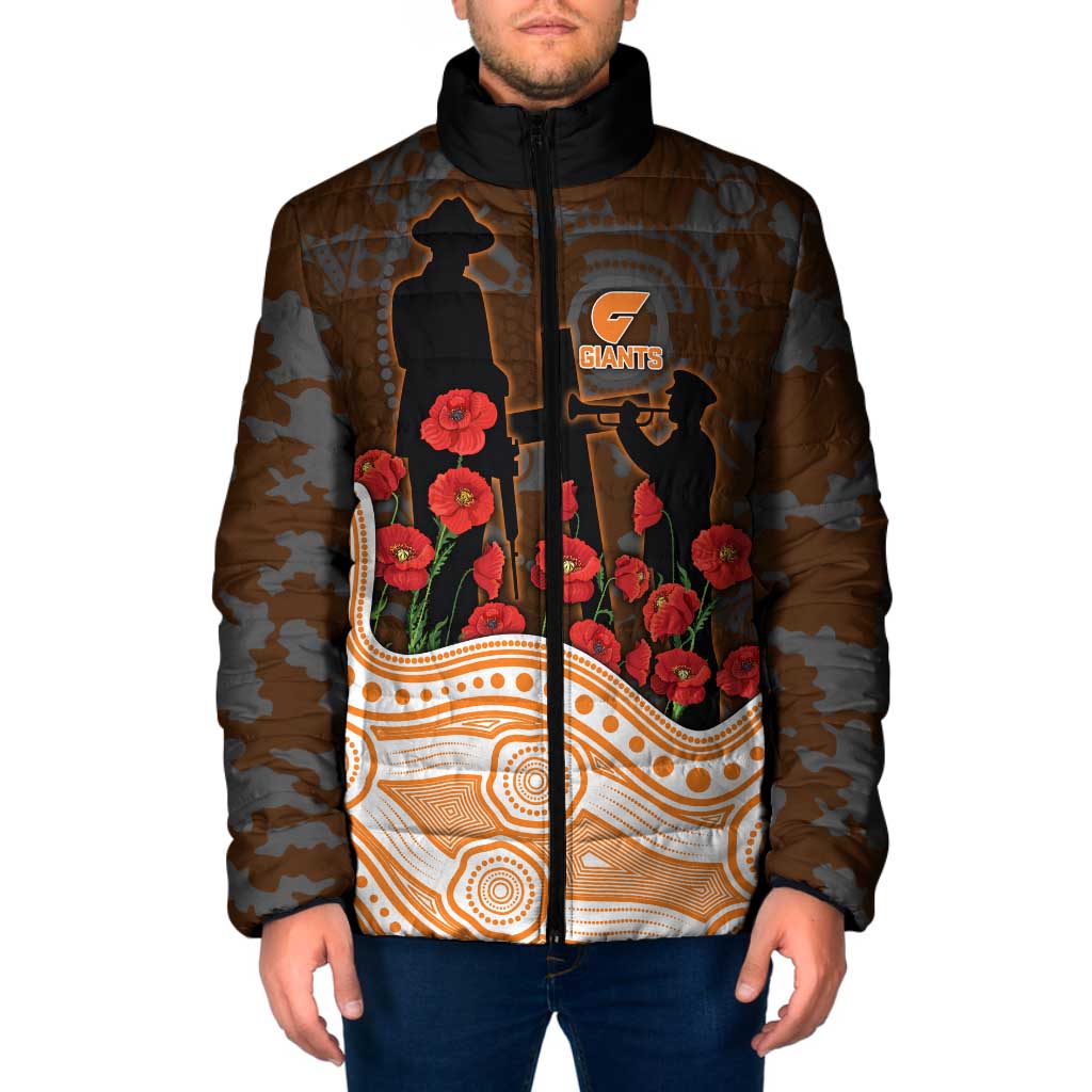 GWS Giants ANZAC Day Padded Jacket Indigenous Dot Art with Poppy Flower Tribute