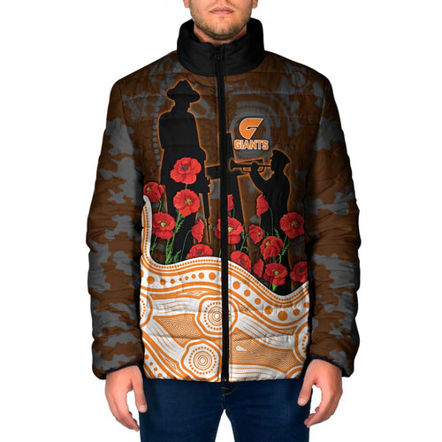 GWS Giants ANZAC Day Padded Jacket Indigenous Dot Art with Poppy Flower Tribute