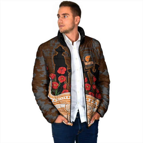 GWS Giants ANZAC Day Padded Jacket Indigenous Dot Art with Poppy Flower Tribute