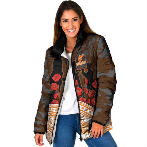 GWS Giants ANZAC Day Padded Jacket Indigenous Dot Art with Poppy Flower Tribute