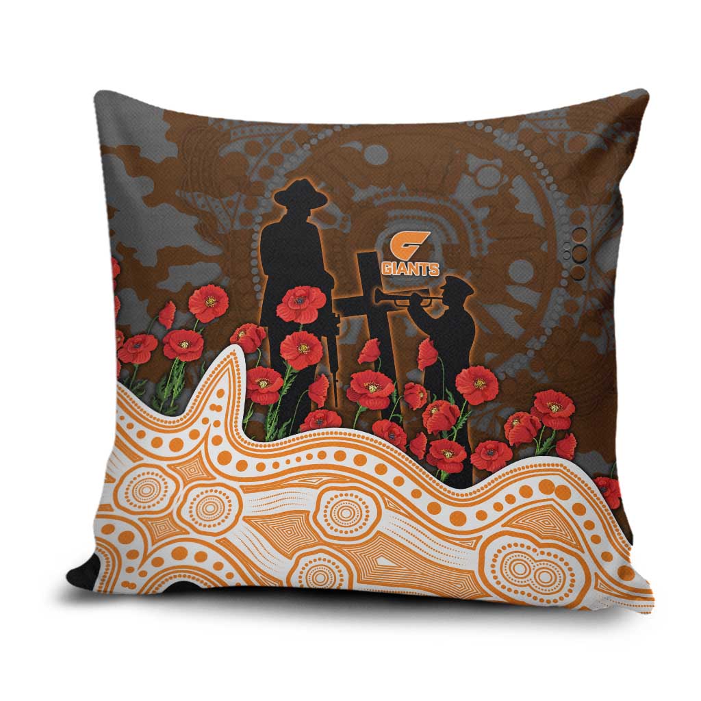 GWS Giants ANZAC Day Pillow Cover Indigenous Dot Art with Poppy Flower Tribute