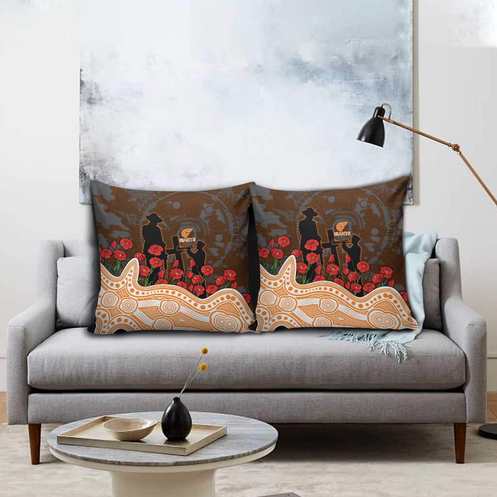 GWS Giants ANZAC Day Pillow Cover Indigenous Dot Art with Poppy Flower Tribute