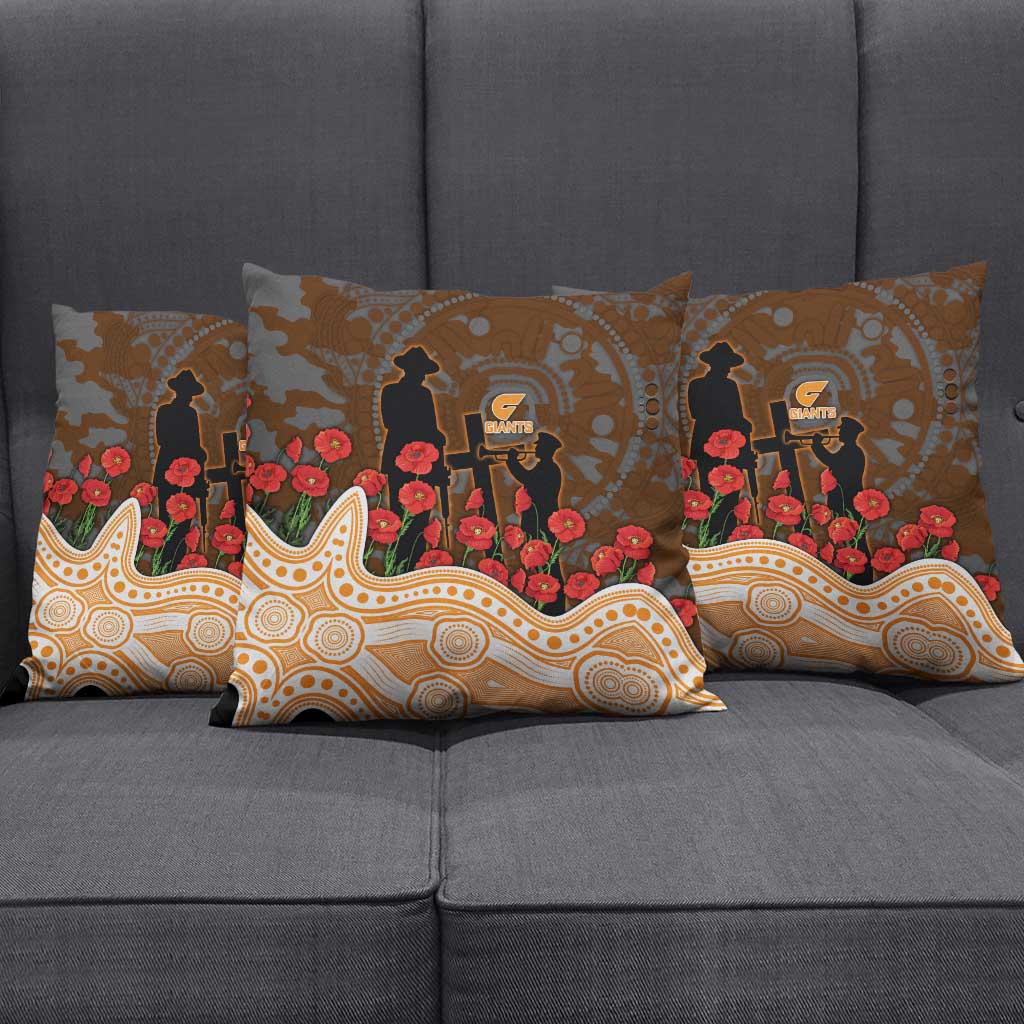 GWS Giants ANZAC Day Pillow Cover Indigenous Dot Art with Poppy Flower Tribute