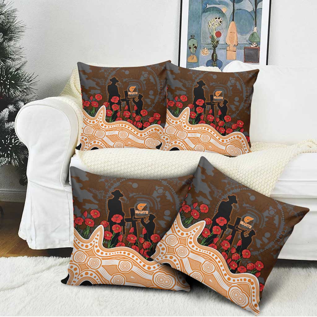 GWS Giants ANZAC Day Pillow Cover Indigenous Dot Art with Poppy Flower Tribute