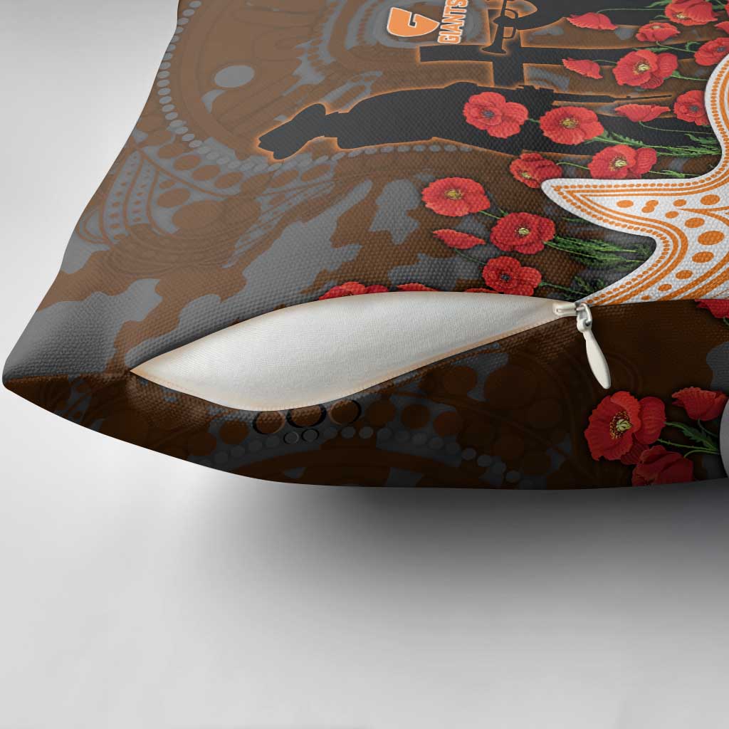 GWS Giants ANZAC Day Pillow Cover Indigenous Dot Art with Poppy Flower Tribute
