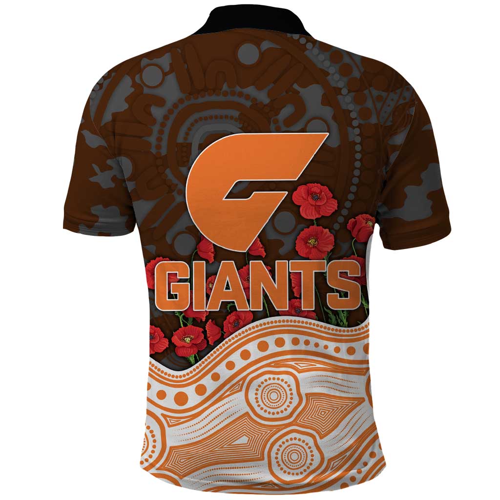 GWS Giants ANZAC Day Polo Shirt Indigenous Dot Art with Poppy Flower Tribute