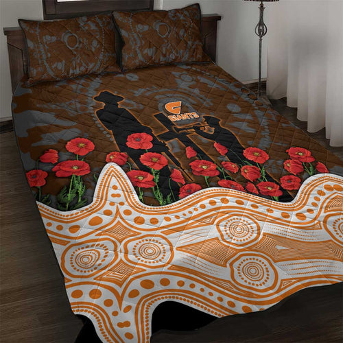 GWS Giants ANZAC Day Quilt Bed Set Indigenous Dot Art with Poppy Flower Tribute