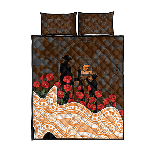 GWS Giants ANZAC Day Quilt Bed Set Indigenous Dot Art with Poppy Flower Tribute