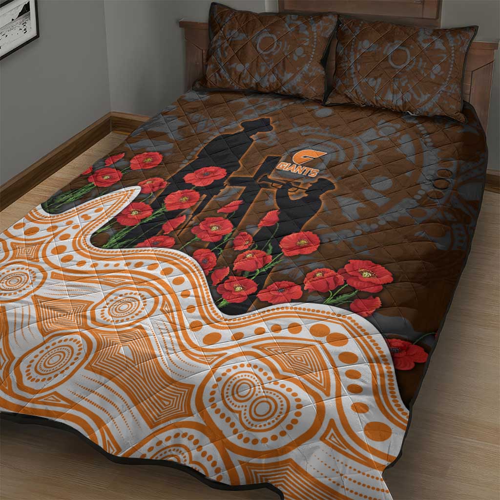 GWS Giants ANZAC Day Quilt Bed Set Indigenous Dot Art with Poppy Flower Tribute