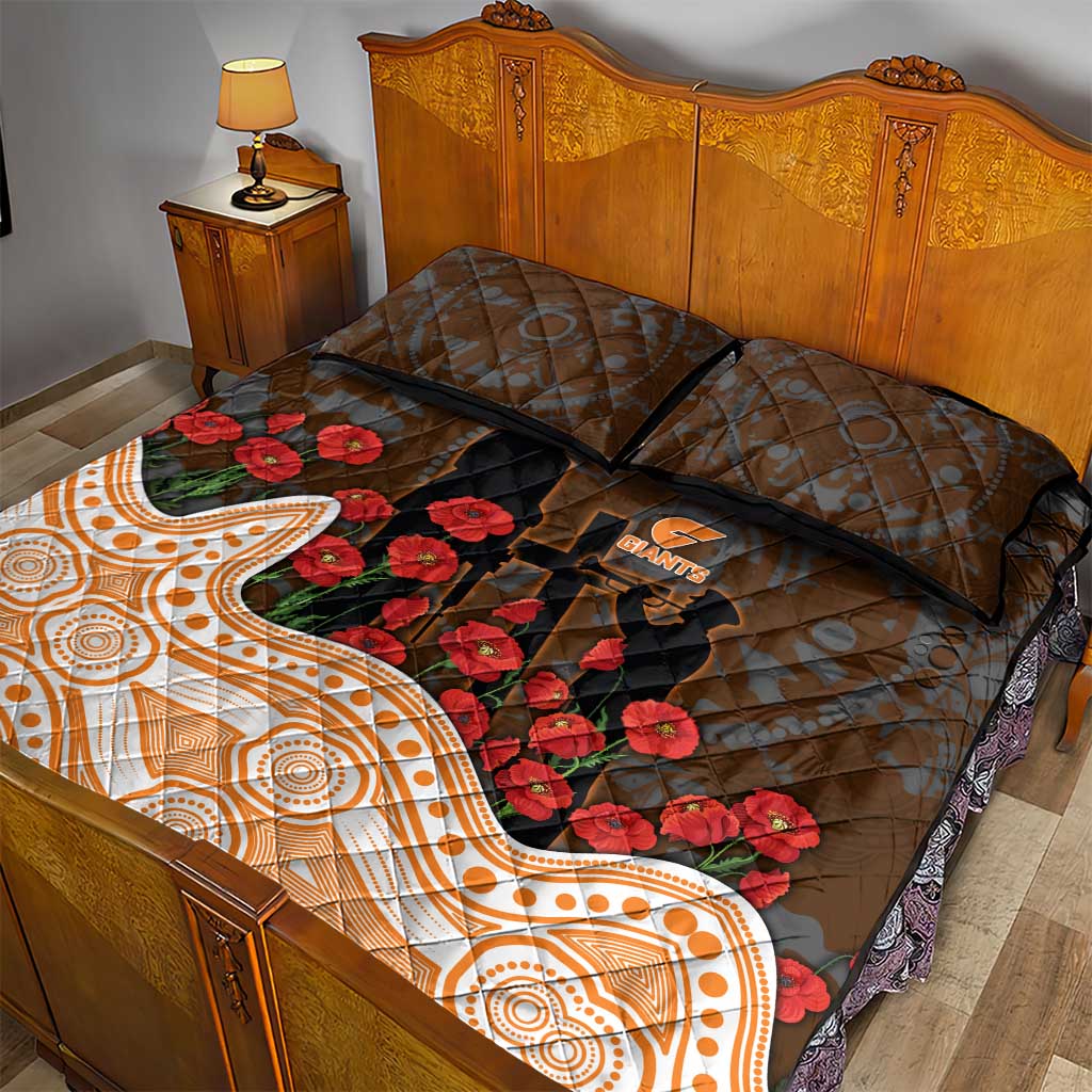 GWS Giants ANZAC Day Quilt Bed Set Indigenous Dot Art with Poppy Flower Tribute