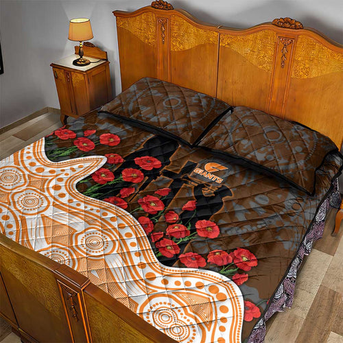 GWS Giants ANZAC Day Quilt Bed Set Indigenous Dot Art with Poppy Flower Tribute