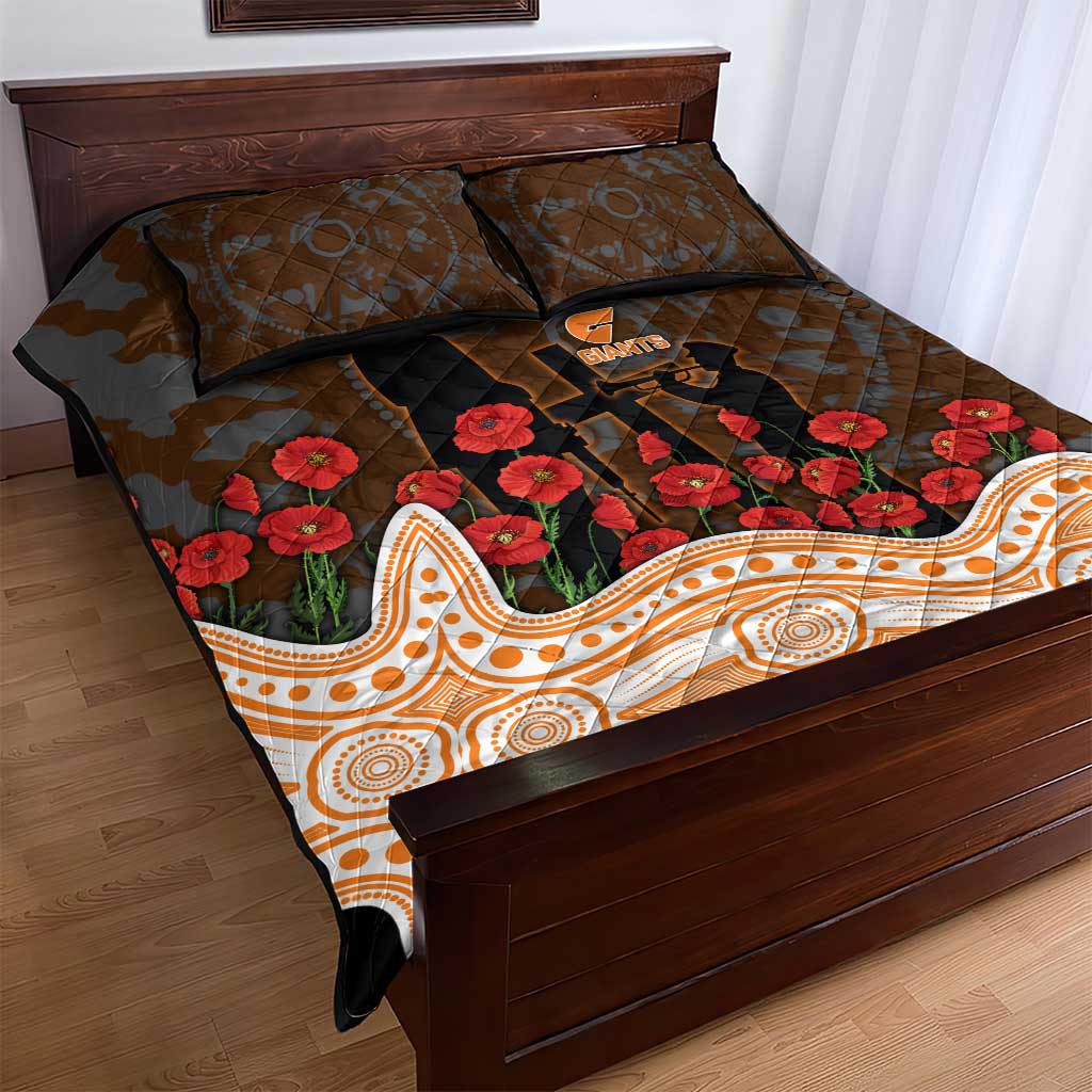 GWS Giants ANZAC Day Quilt Bed Set Indigenous Dot Art with Poppy Flower Tribute