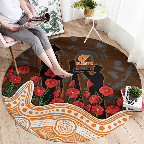 GWS Giants ANZAC Day Round Carpet Indigenous Dot Art with Poppy Flower Tribute