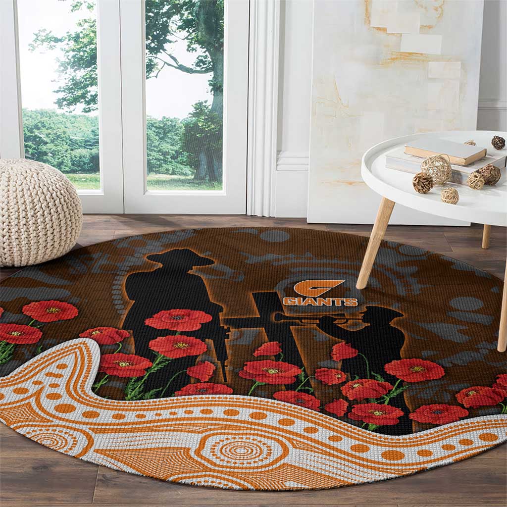 GWS Giants ANZAC Day Round Carpet Indigenous Dot Art with Poppy Flower Tribute