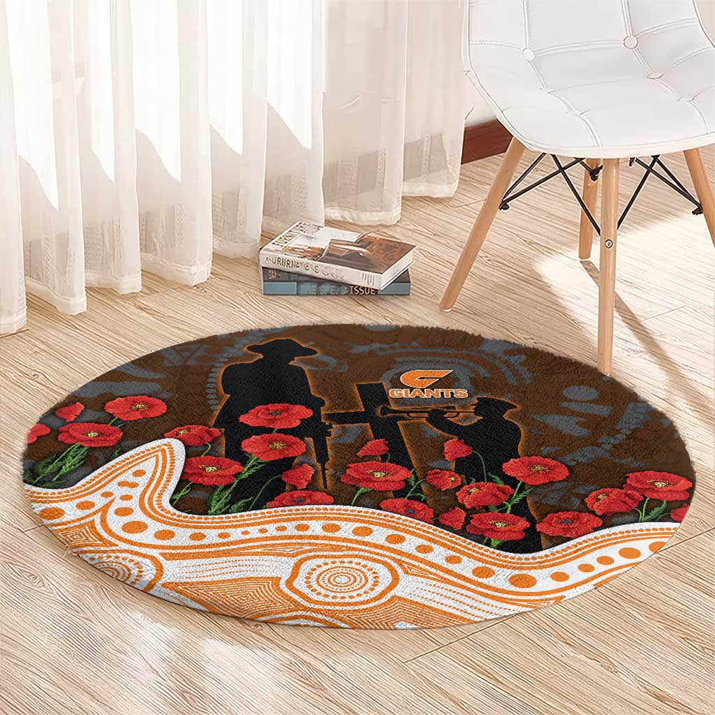 GWS Giants ANZAC Day Round Carpet Indigenous Dot Art with Poppy Flower Tribute