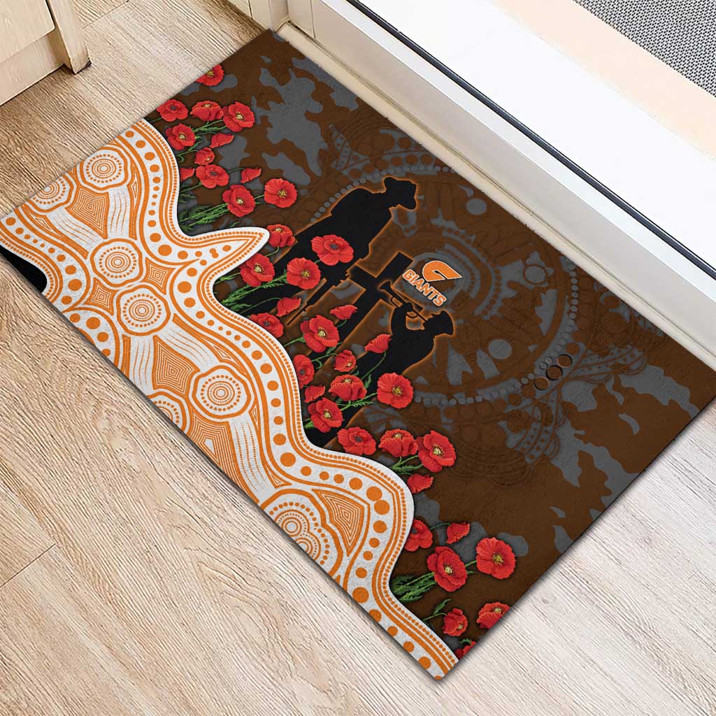 GWS Giants ANZAC Day Rubber Doormat Indigenous Dot Art with Poppy Flower Tribute
