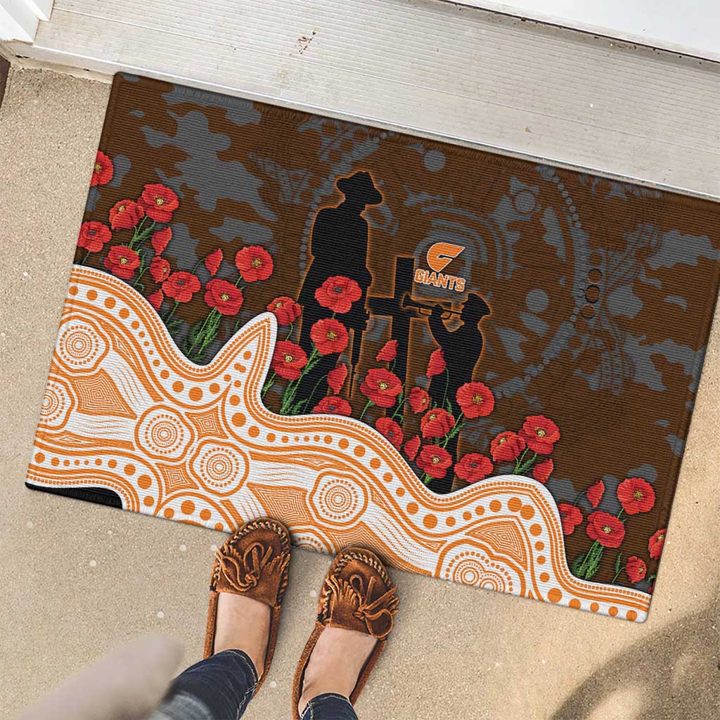 GWS Giants ANZAC Day Rubber Doormat Indigenous Dot Art with Poppy Flower Tribute