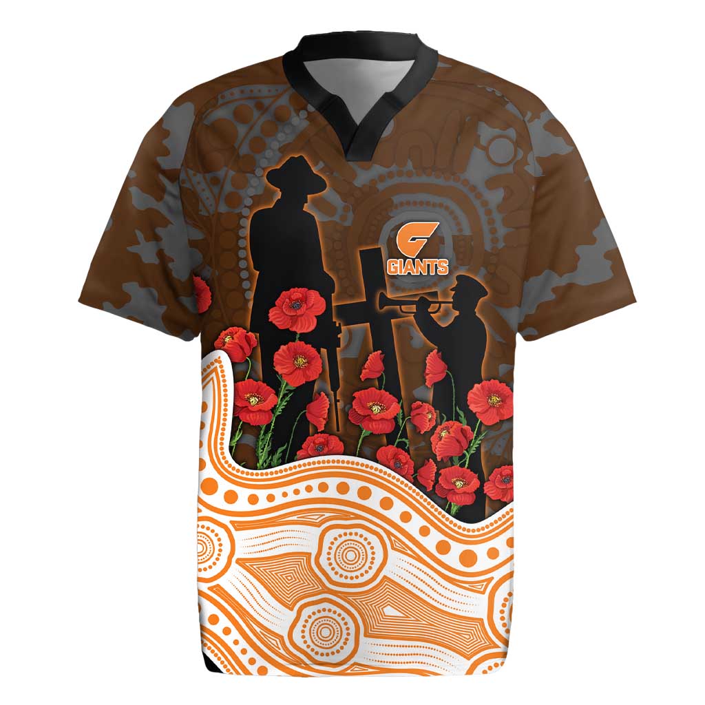 GWS Giants ANZAC Day Rugby Jersey Indigenous Dot Art with Poppy Flower Tribute