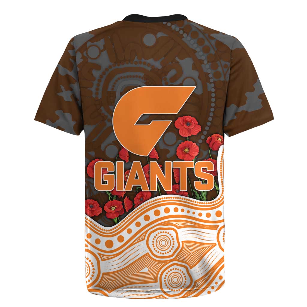GWS Giants ANZAC Day Rugby Jersey Indigenous Dot Art with Poppy Flower Tribute