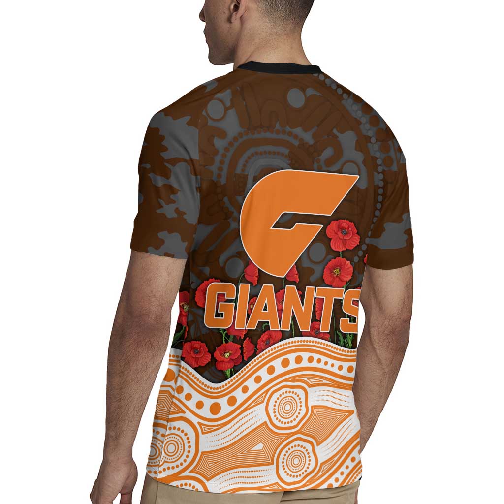 GWS Giants ANZAC Day Rugby Jersey Indigenous Dot Art with Poppy Flower Tribute