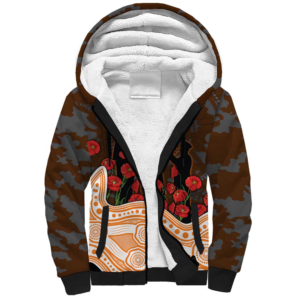 GWS Giants ANZAC Day Sherpa Hoodie Indigenous Dot Art with Poppy Flower Tribute