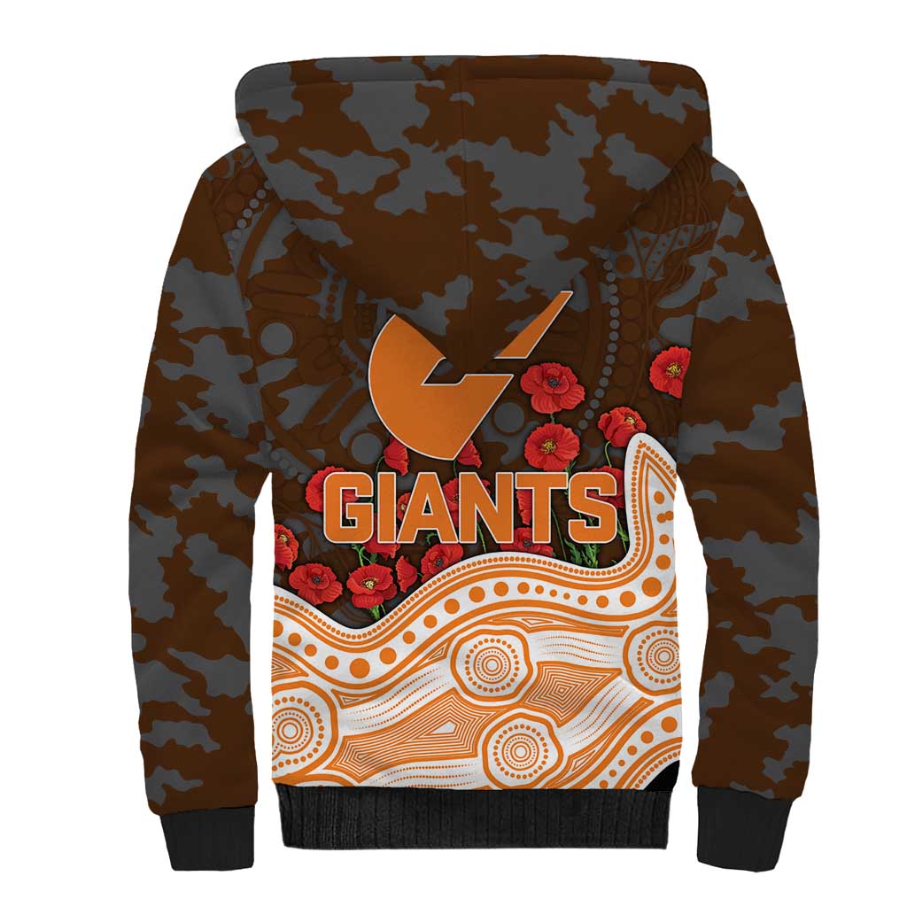 GWS Giants ANZAC Day Sherpa Hoodie Indigenous Dot Art with Poppy Flower Tribute
