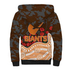 GWS Giants ANZAC Day Sherpa Hoodie Indigenous Dot Art with Poppy Flower Tribute