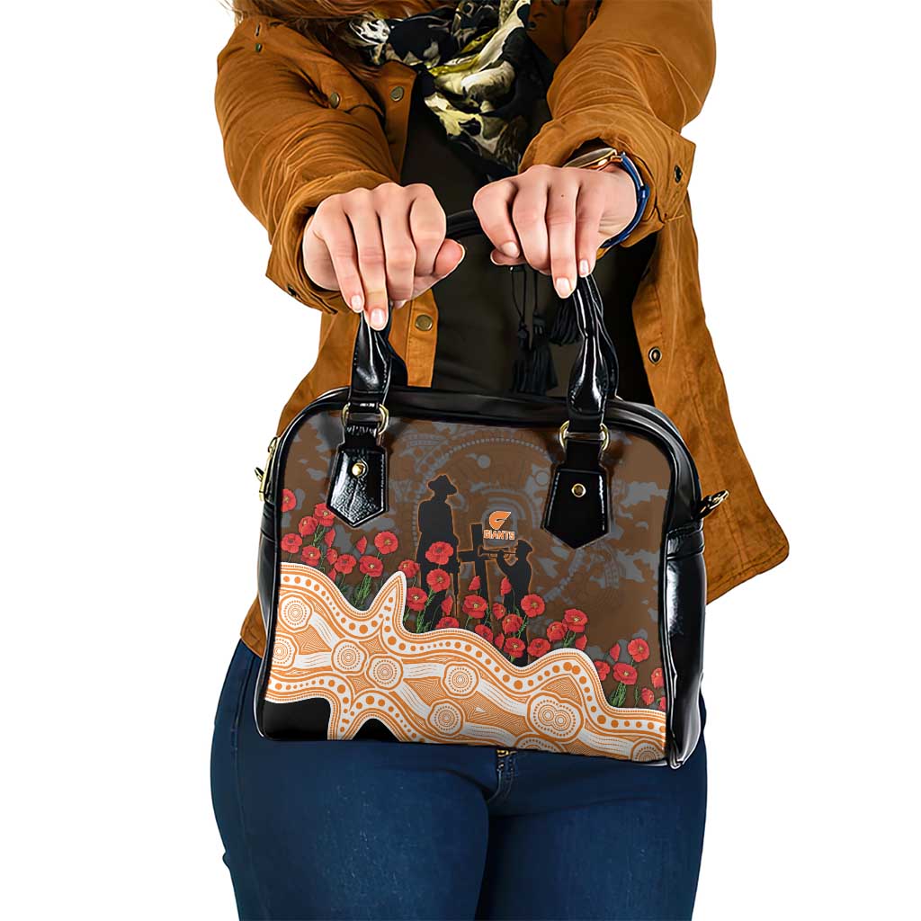 GWS Giants ANZAC Day Shoulder Handbag Indigenous Dot Art with Poppy Flower Tribute