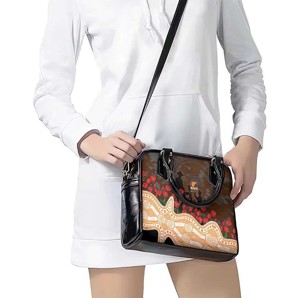 GWS Giants ANZAC Day Shoulder Handbag Indigenous Dot Art with Poppy Flower Tribute
