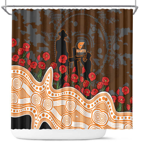 GWS Giants ANZAC Day Shower Curtain Indigenous Dot Art with Poppy Flower Tribute