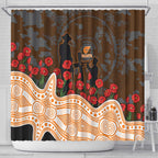 GWS Giants ANZAC Day Shower Curtain Indigenous Dot Art with Poppy Flower Tribute