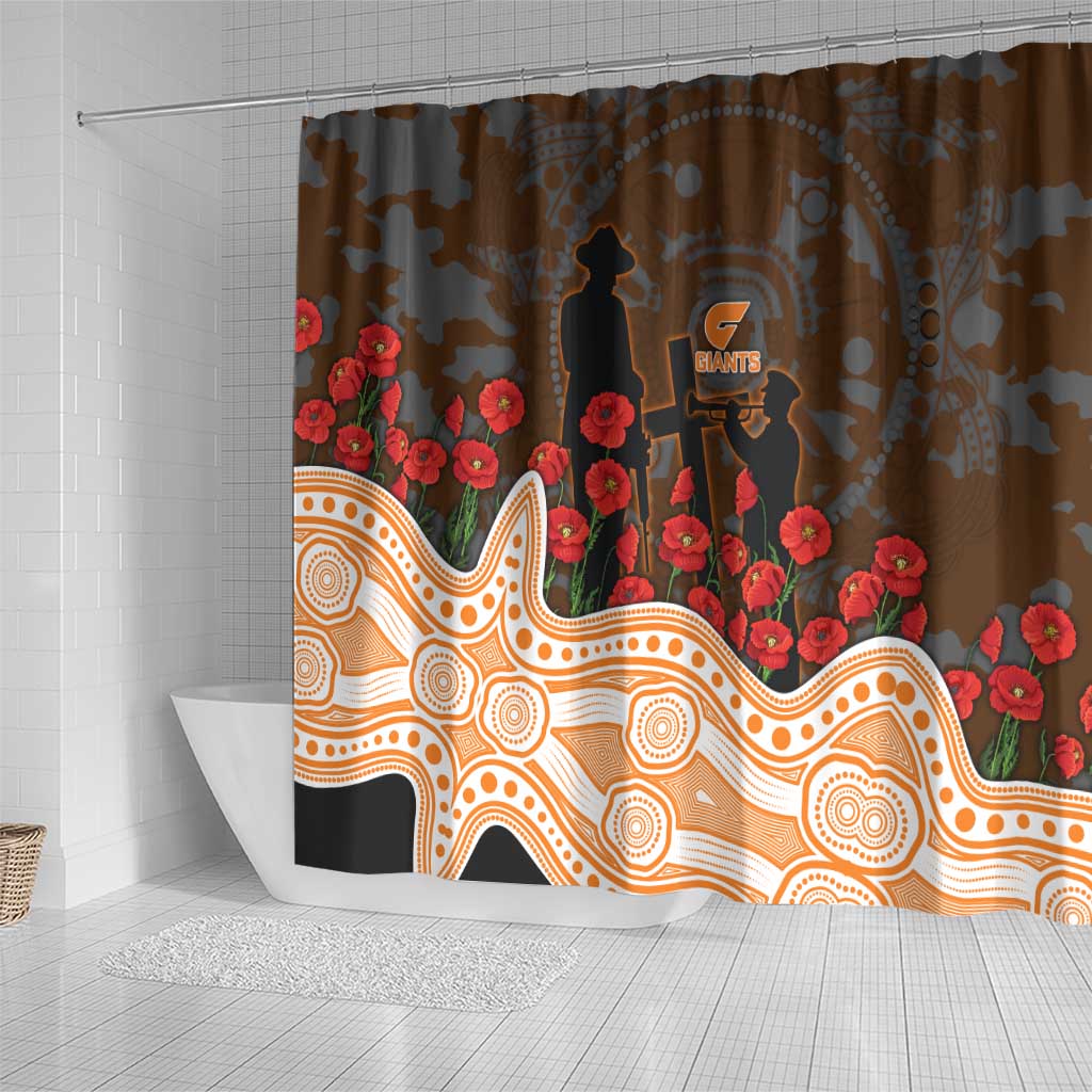 GWS Giants ANZAC Day Shower Curtain Indigenous Dot Art with Poppy Flower Tribute