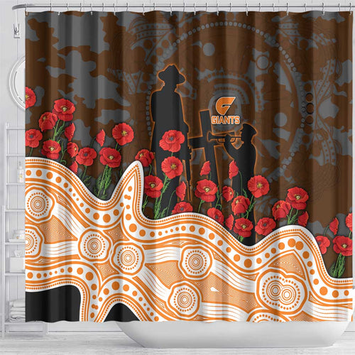 GWS Giants ANZAC Day Shower Curtain Indigenous Dot Art with Poppy Flower Tribute