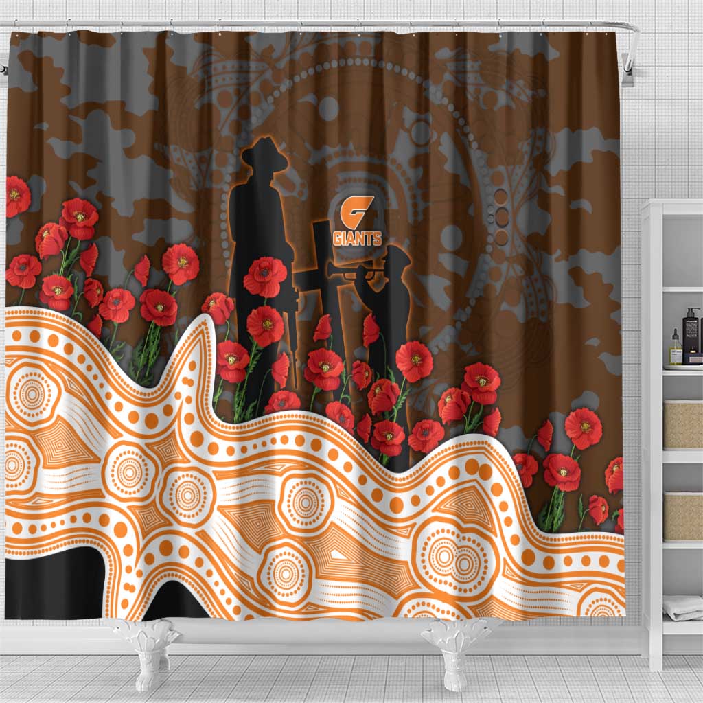 GWS Giants ANZAC Day Shower Curtain Indigenous Dot Art with Poppy Flower Tribute